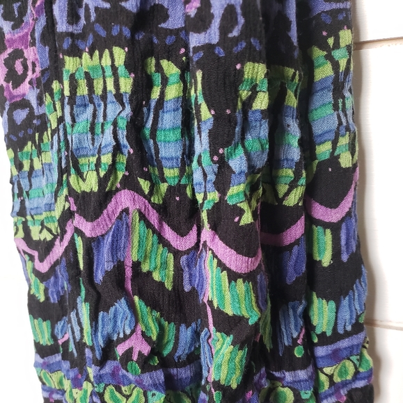 Vintage flowy bohemian jewel tone gypsy broomstick crinkle maxi skirt, OS - Picture 5 of 12
